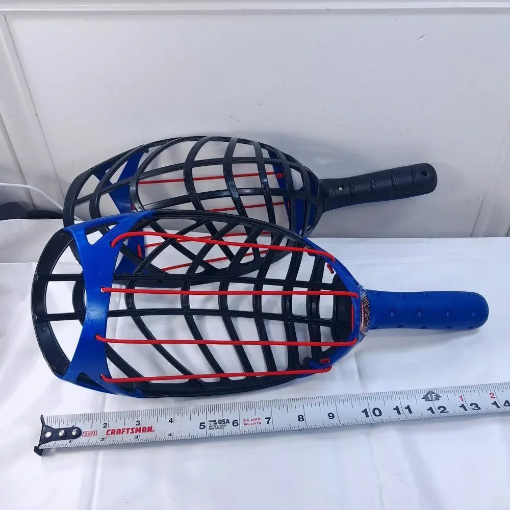 Vintage Wham-O Trap Ball set 2 racquets kids family throw catch‎ game 2003 blue